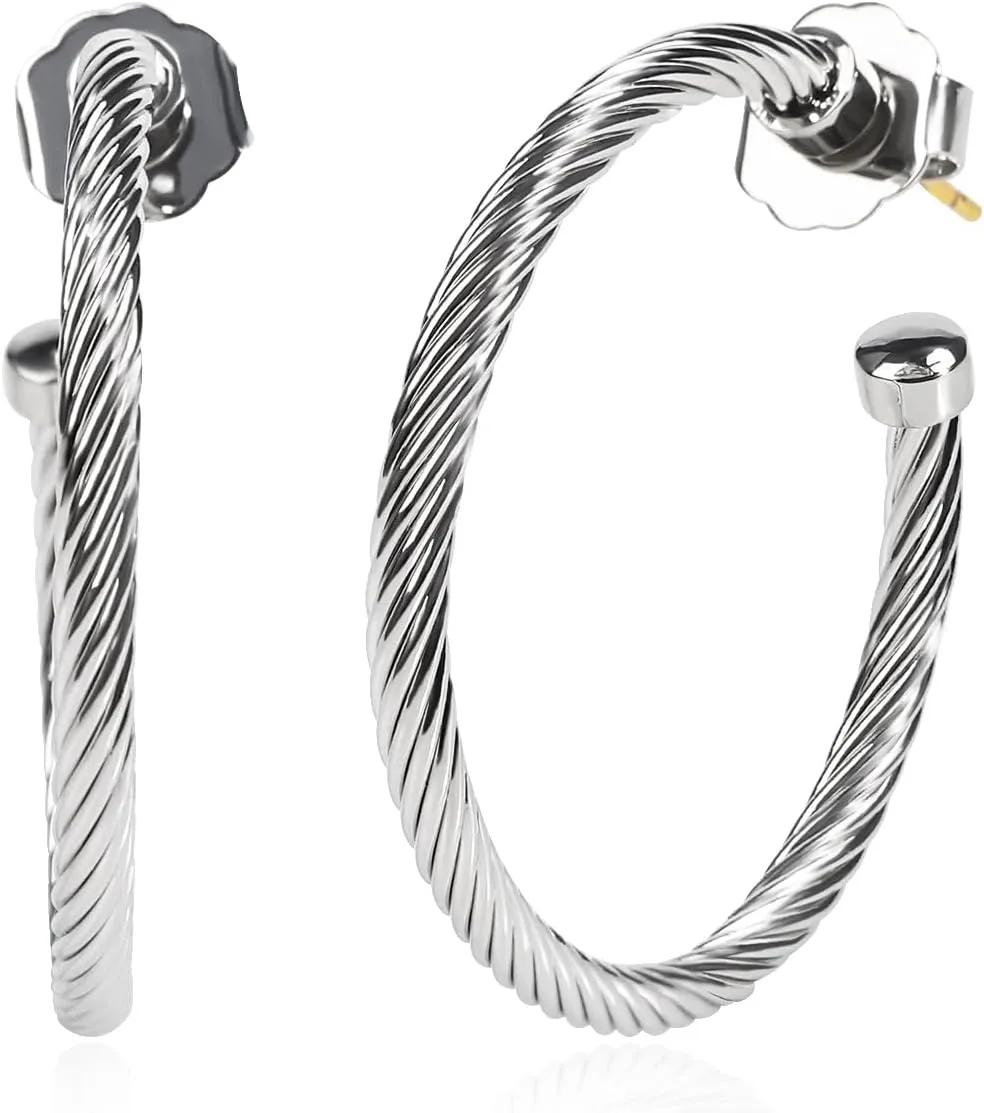 Designer Twisted Cable Wire Half Hoop Earrings 18K Gold Plated Two Toned Earrings Hoops for Women Gift