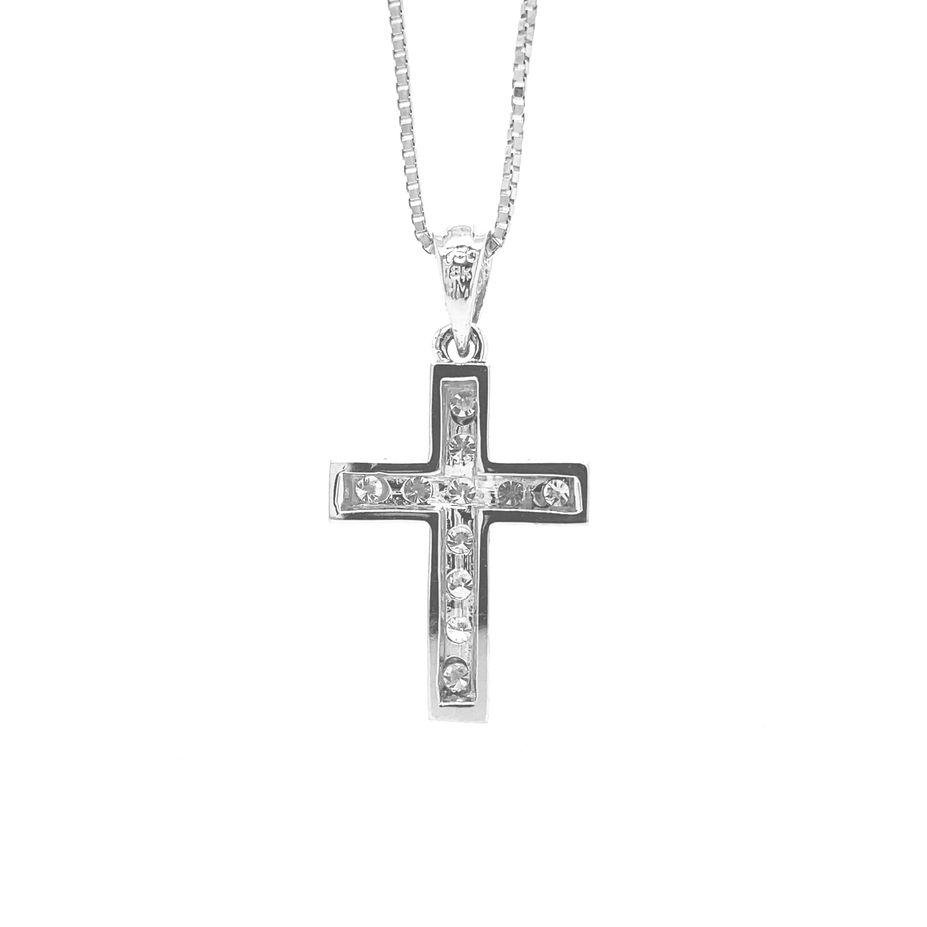 Diamond Cross Pendant White Gold P013W