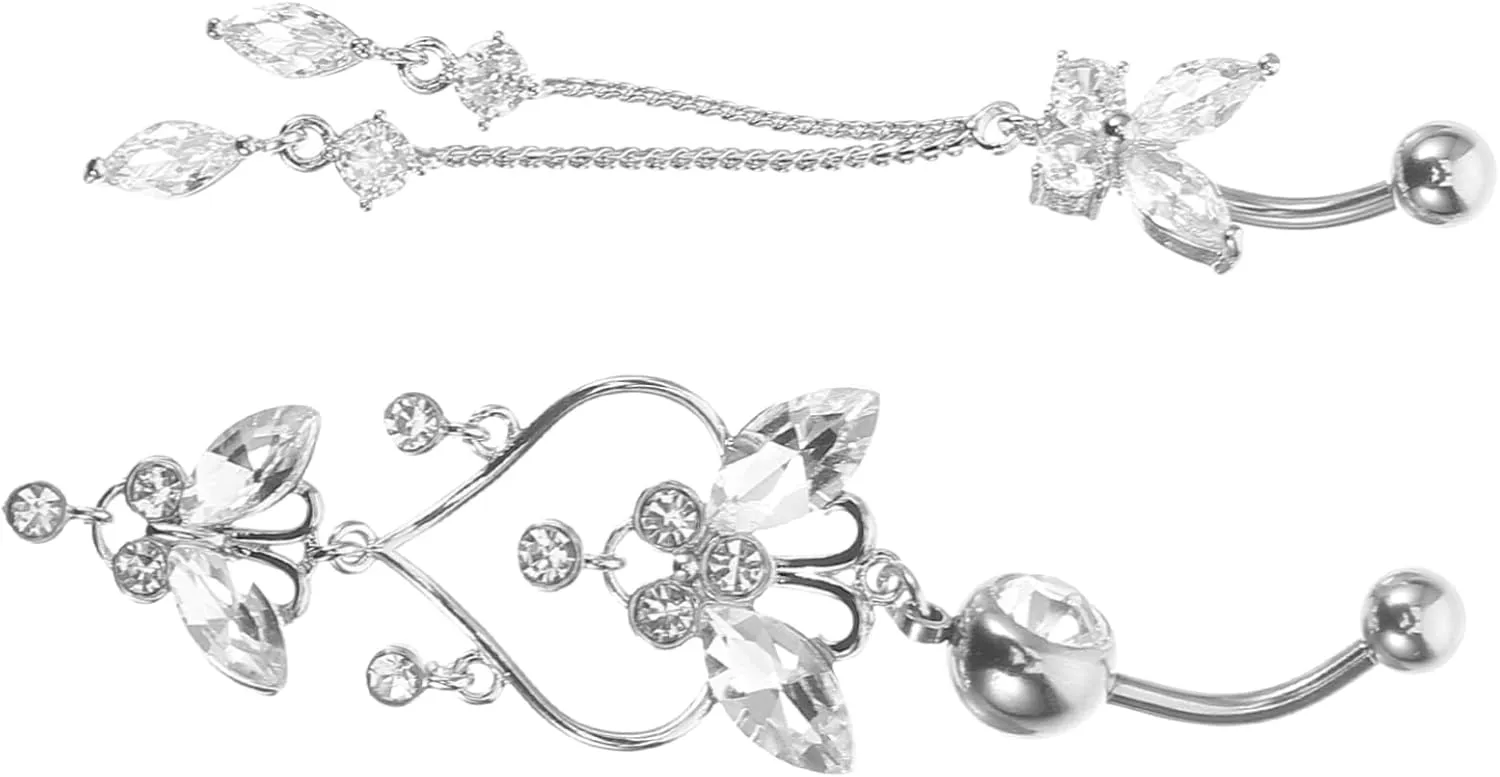 Didiseaon Elegant Stainless Steel Belly Button Rings Rhinestone Dangle Women's Jewelry for Parties and Everyday