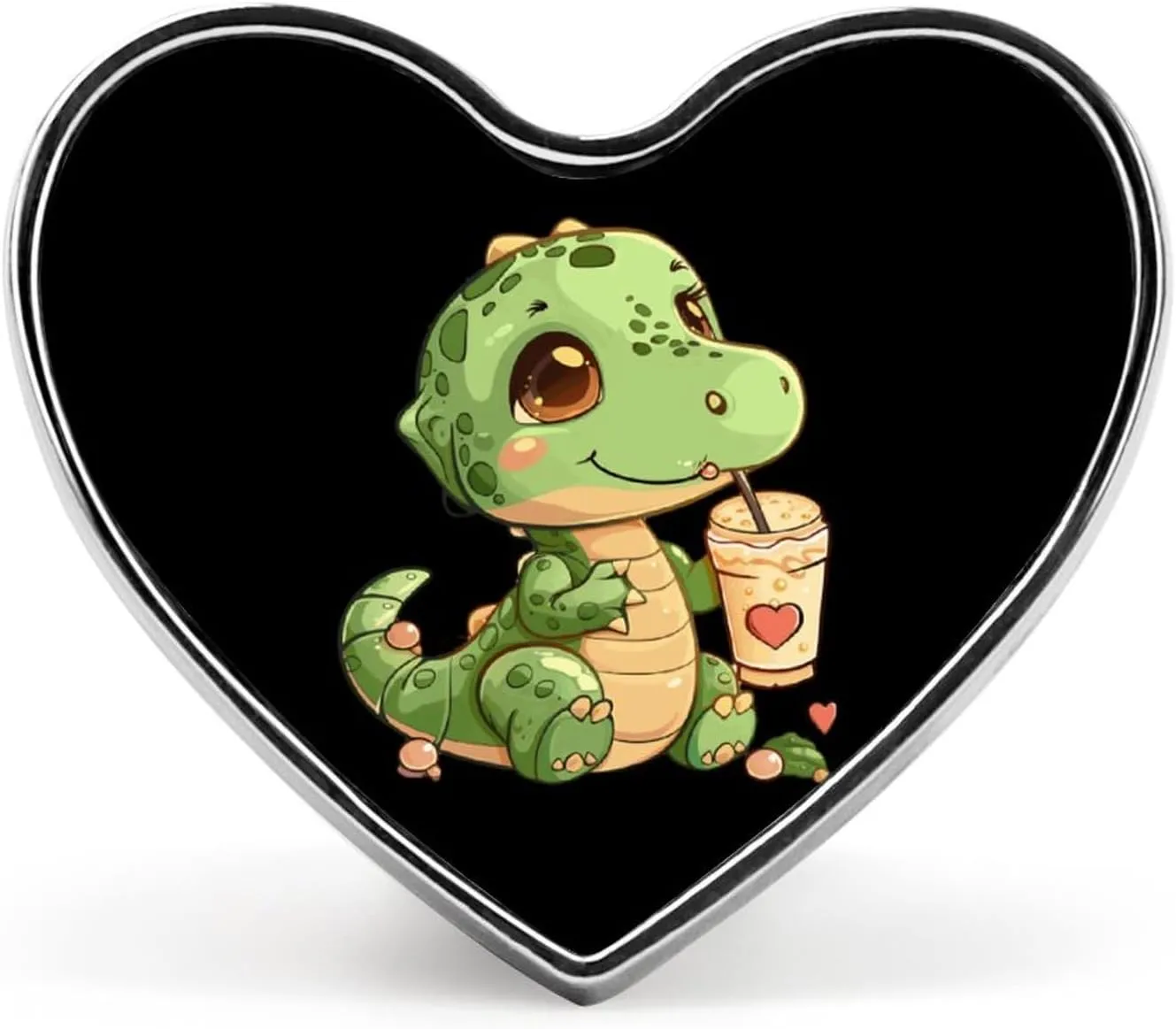 Dinosaur Drinking Bubble Tea Heart Pins Lapel Pins Enamel Brooches for Wedding Party Costume Accessory