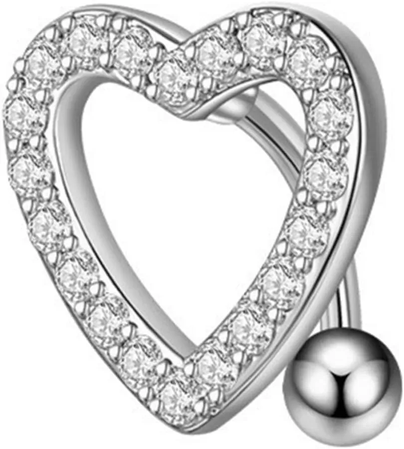 Elegant Belly Button Ring Heart Shape Stainless Steel Navel Piercing Jewelry for Dance Party