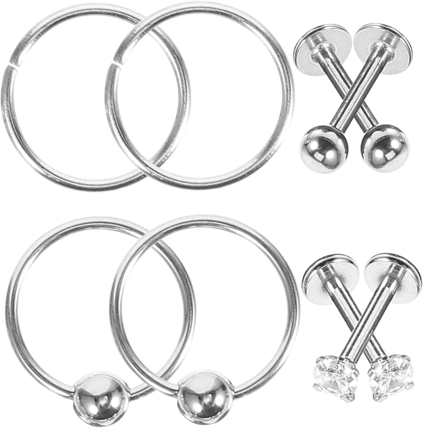 Elegant Nose Adornments 8 Piece Nose Ring Set Stainless Steel for Fashion and Parties
