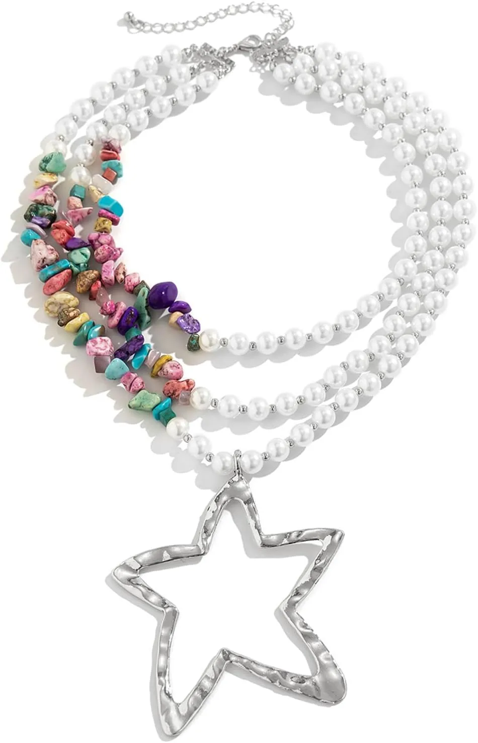Elegant Pearl Collar Necklace Sexy Summer Beach Beads Clavicle Chain Necklace Metal Big Star Pendant Neck Chain Multi Layered Pearl Body Chain Necklace Jewelry for Women