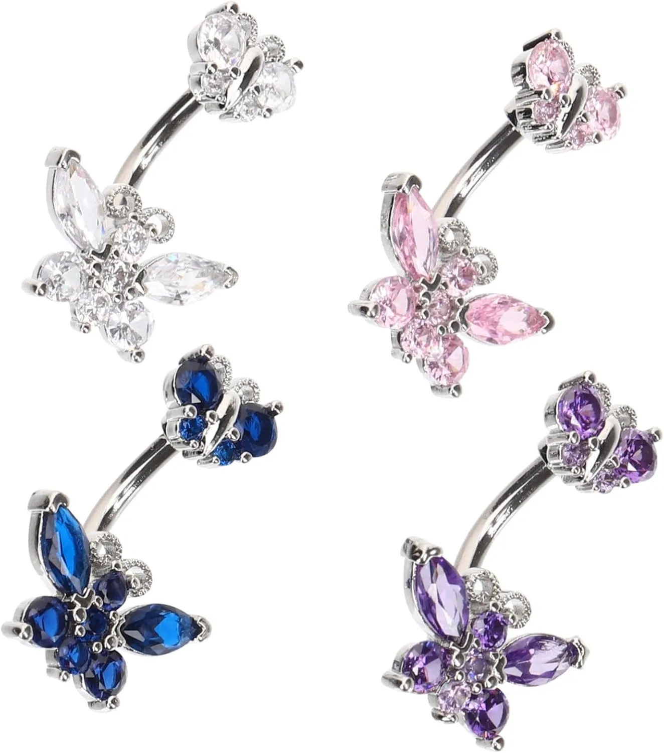 Elegant Zircon Butterfly Navel Ring Stainless Steel Belly Ring Unique Design for Women Comfortable to Wear