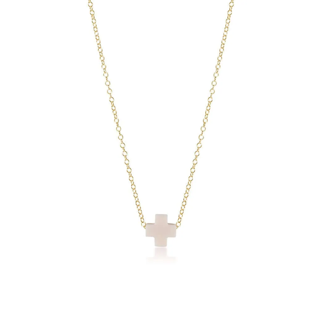 ENewton eGirl 14 Gold Signature Cross Off White Necklace
