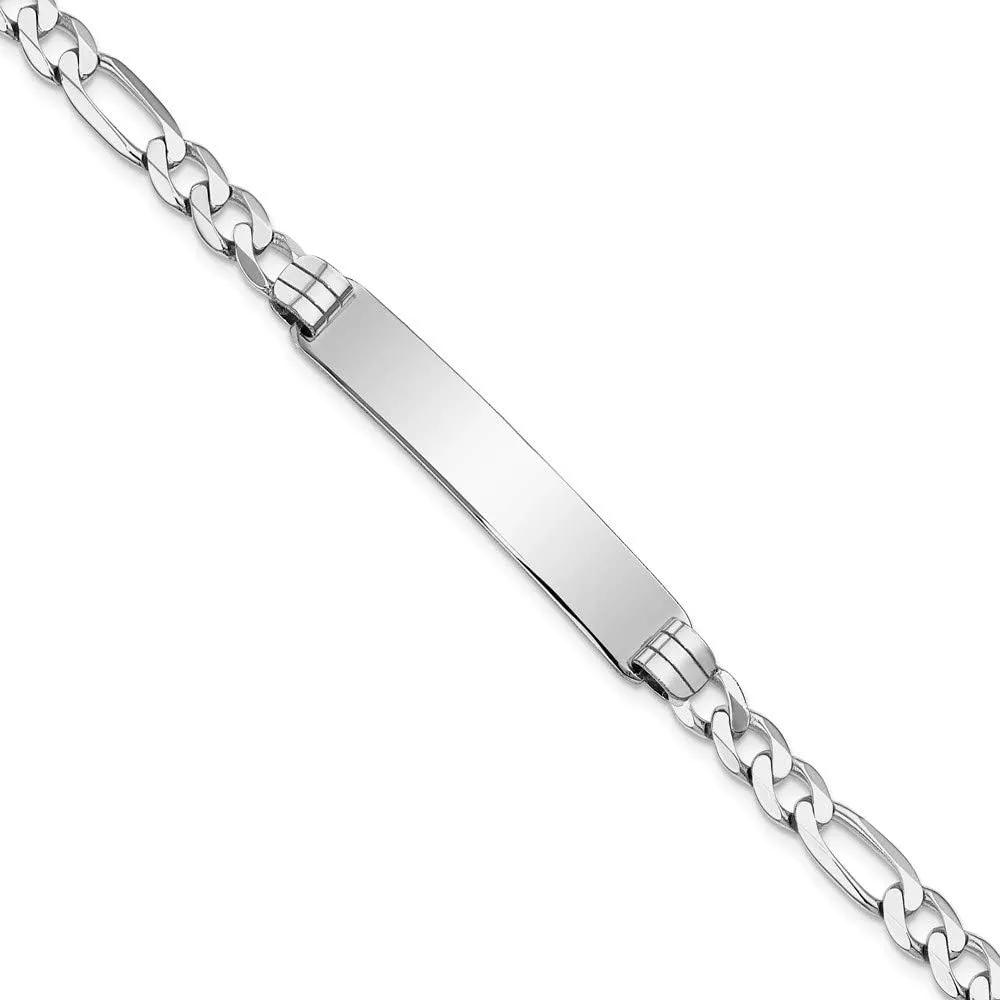Engravable Personalized Custom 14K White Gold Figaro Link ID Bracelet For Men or Women Length 7 inches Width 7.5 mm