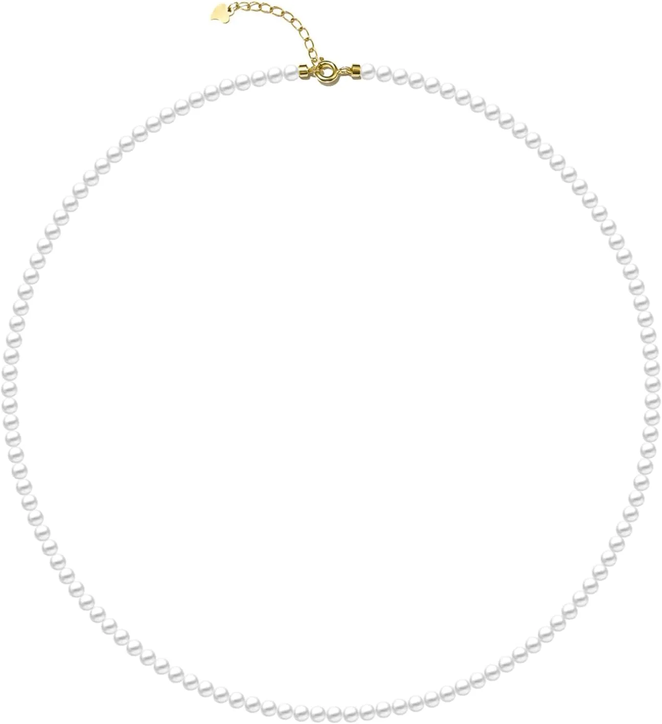 Eymi Simple Tiny Dainty Pearl Choker Necklace Jewelry for Women Sterling Silver Round White Pearl Strand Necklaces Adjustable