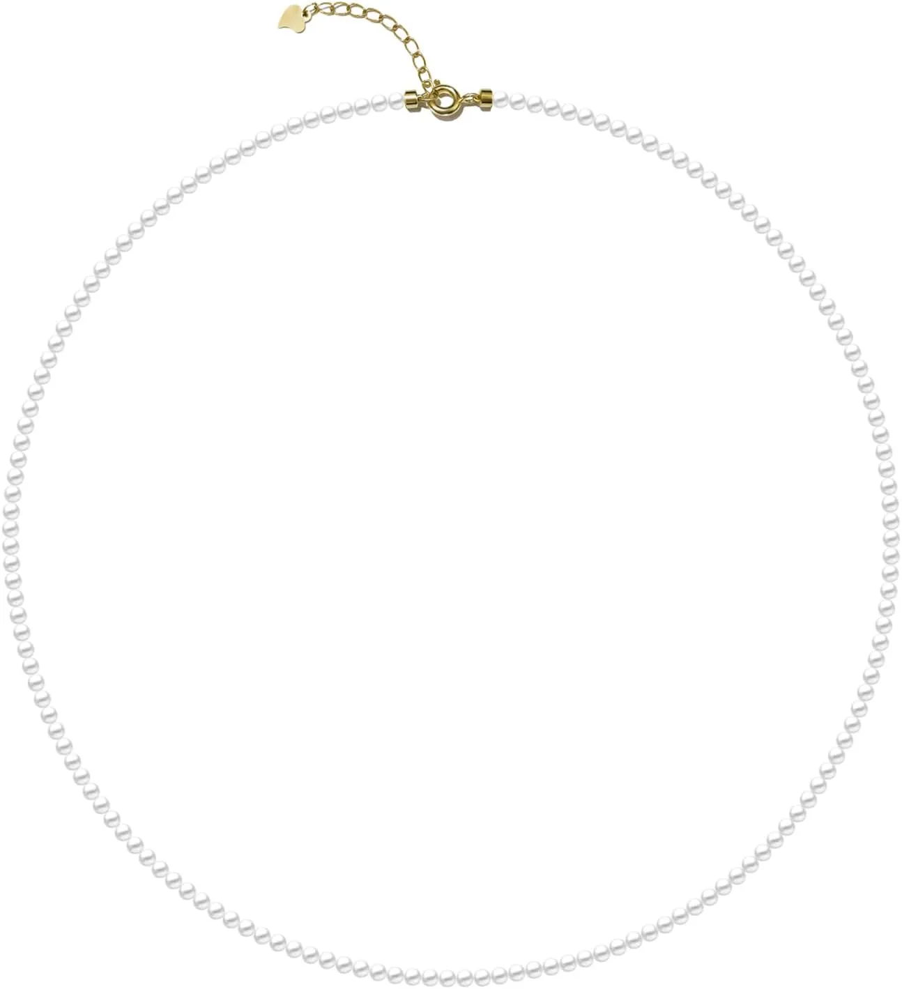 Eymi Simple Tiny Dainty Pearl Choker Necklace Jewelry for Women Sterling Silver Round White Pearl Strand Necklaces Adjustable