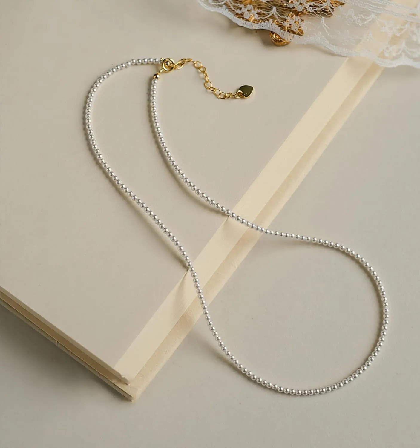 Eymi Simple Tiny Dainty Pearl Choker Necklace Jewelry for Women Sterling Silver Round White Pearl Strand Necklaces Adjustable