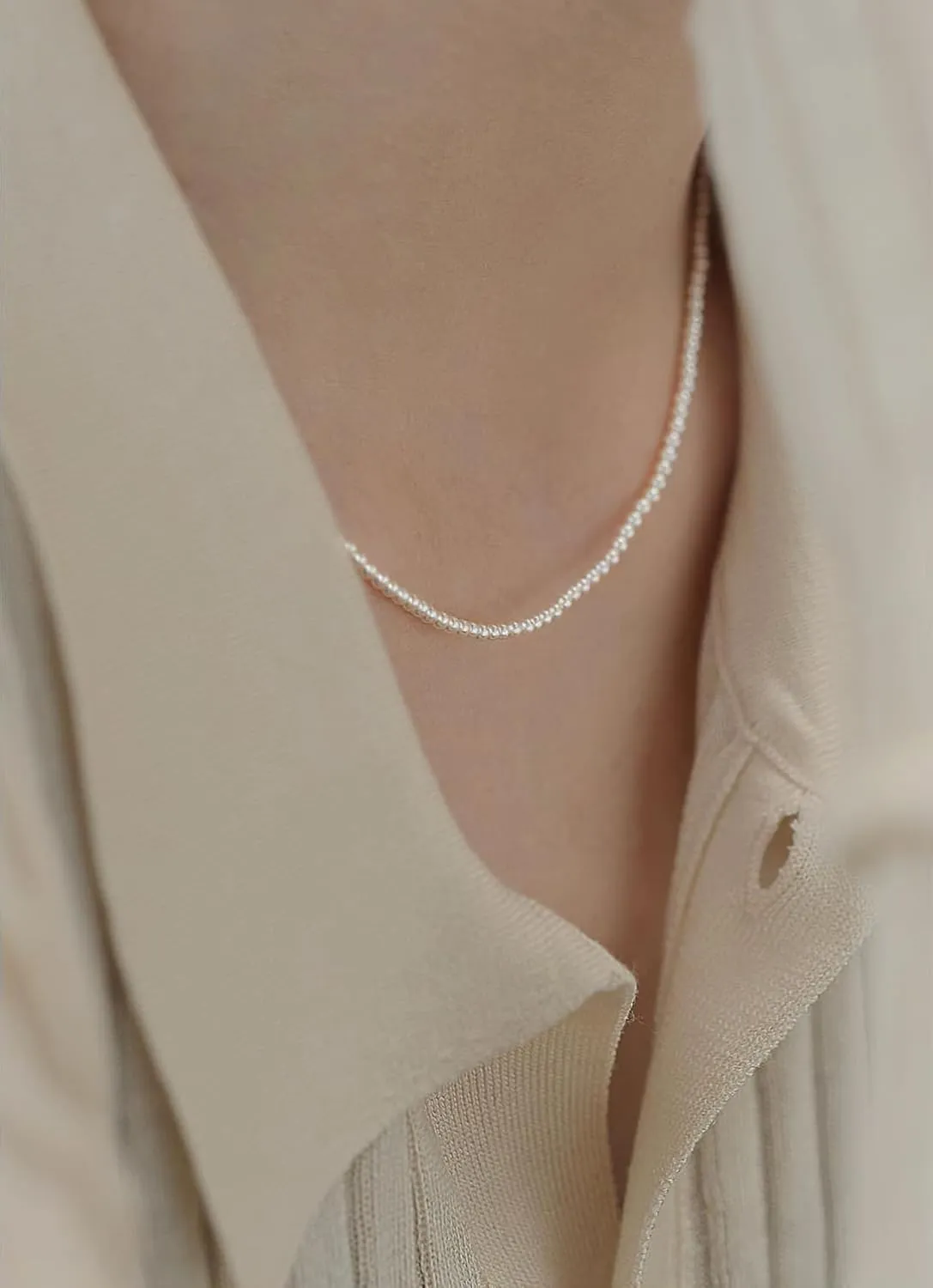 Eymi Simple Tiny Dainty Pearl Choker Necklace Jewelry for Women Sterling Silver Round White Pearl Strand Necklaces Adjustable