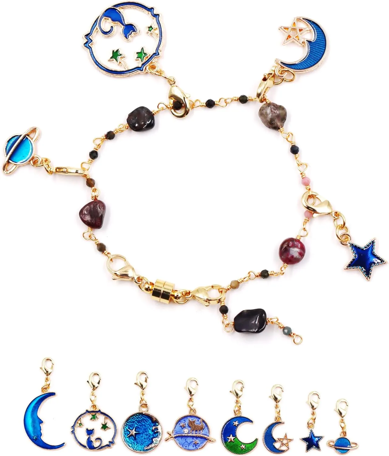 Fashion Gemstone Chain Bracelet Handmade Natural Stone Beaded Chain Bracelet, Lovely Gift for Mother and Girlfriend