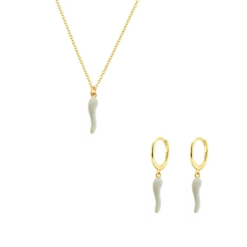Fashionable Gold Chili Pendant Earrings and Necklace Set with Red Enamel Accents Charm Jewelry