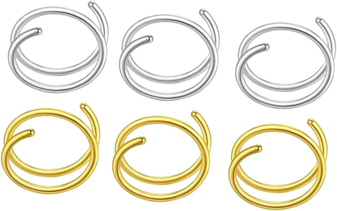 Fashionable Gold Spiral Nose Ring Hoops 6 Pack Comfortable Stainless Steel Nose Jewelry