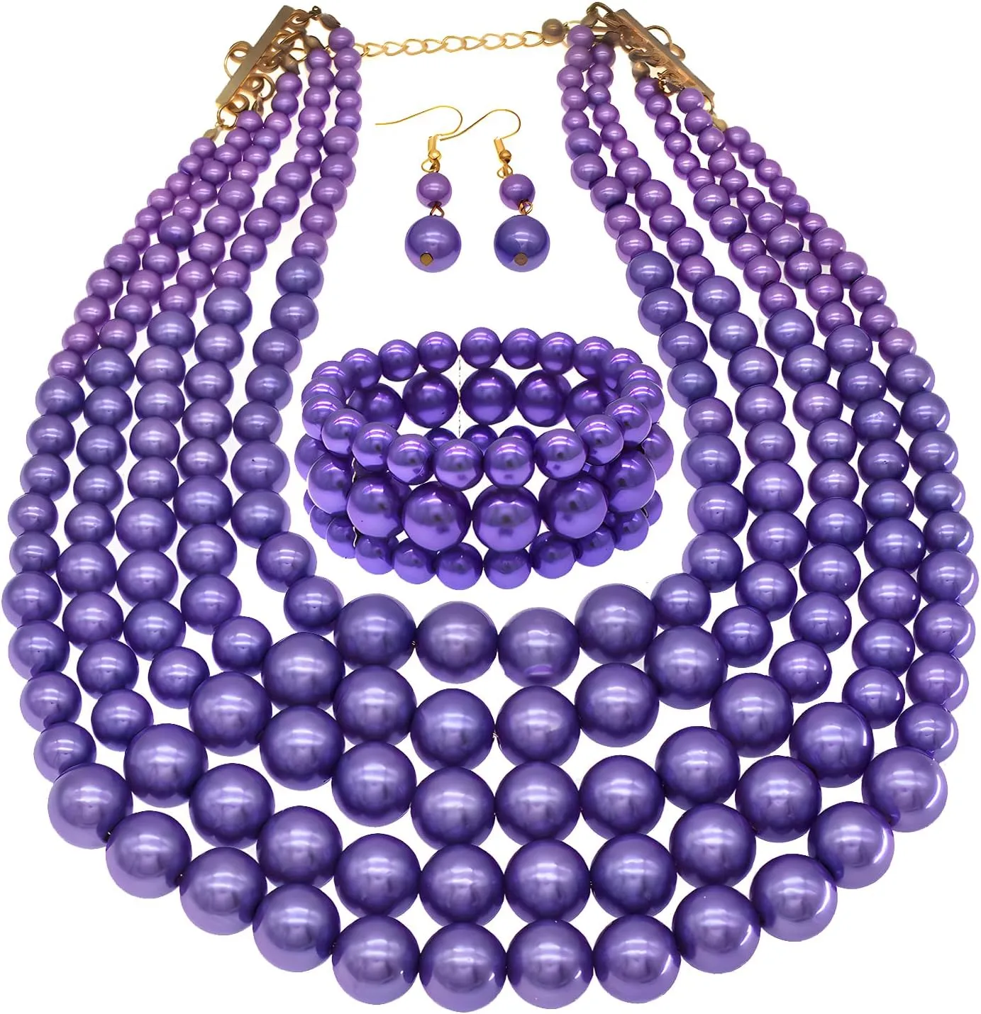 Faux Multi Pearl Necklace for Women Pearls Necklaces Bracelet and Earrings set for Wedding 1920s Costume Jewelry