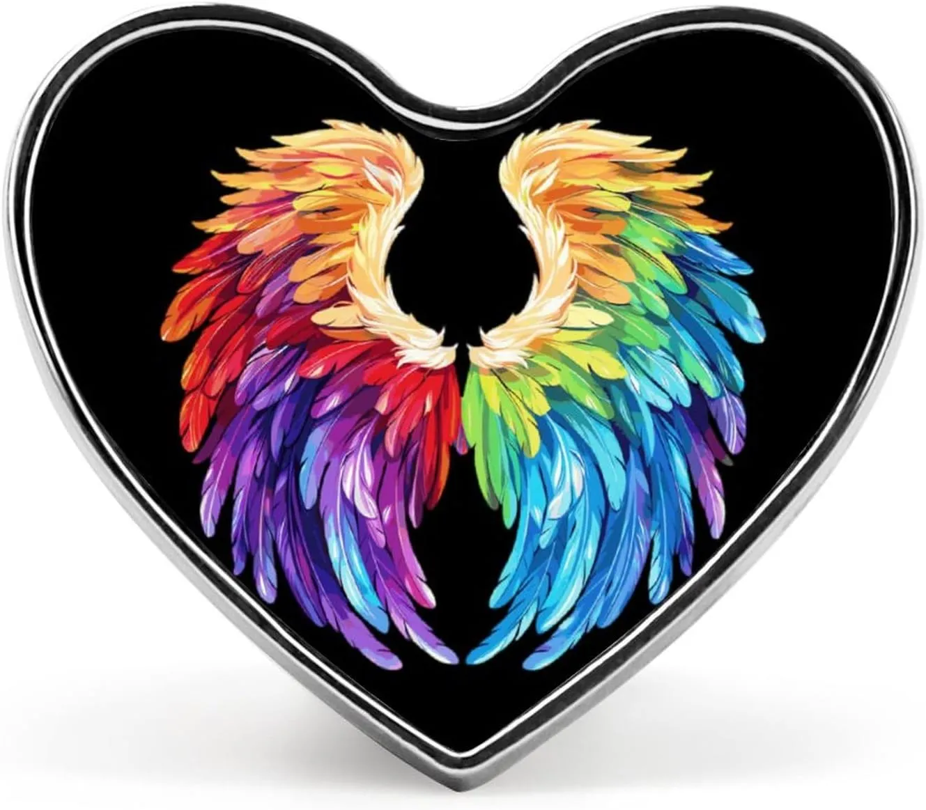 Feathers in Rainbow Wings Flight Angels Heart Pins Lapel Pins Enamel Brooches for Wedding Party Costume Accessory