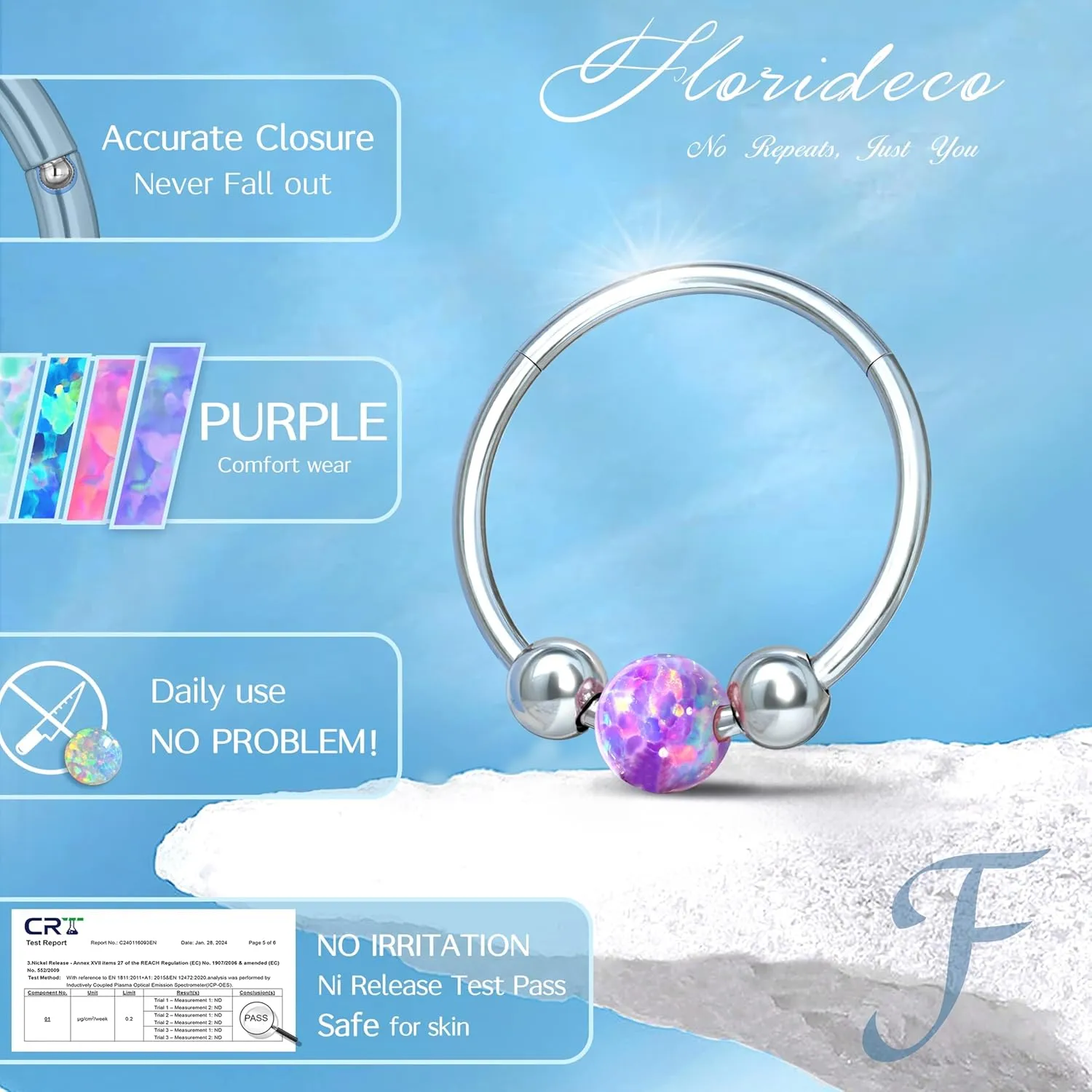 Florideco 6PCS Opal Nose Rings for Women 8mm& 10mm Surgical Steel Nose Ring Hoop L Shaped Nose Rings Studs Hypoallergenic Nostril Septum Cartilage Helix Nose Piercing Jewelry 18G 20G