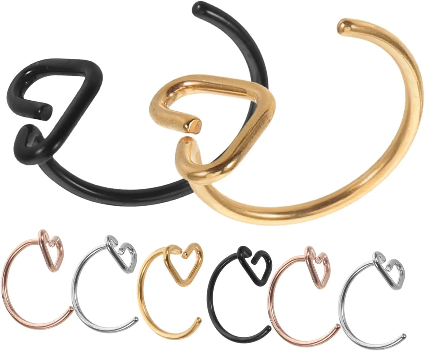 FRCOLOR Stylish Heart Nose Rings Set of 8 Stainless Steel Nose Hoops Comfortable Soft Rod Occasions
