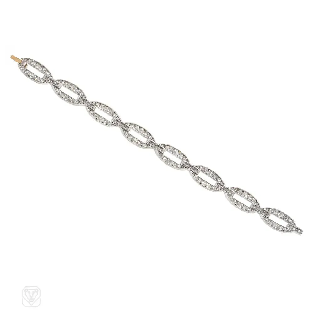 French Art Deco diamond oval link bracelet