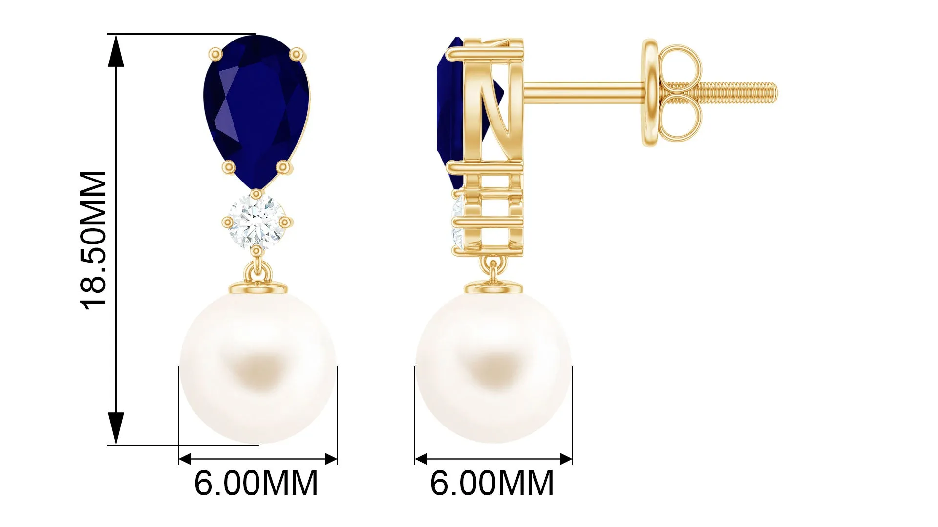 Freshwater Pearl Drop Earrings with Blue Sapphire