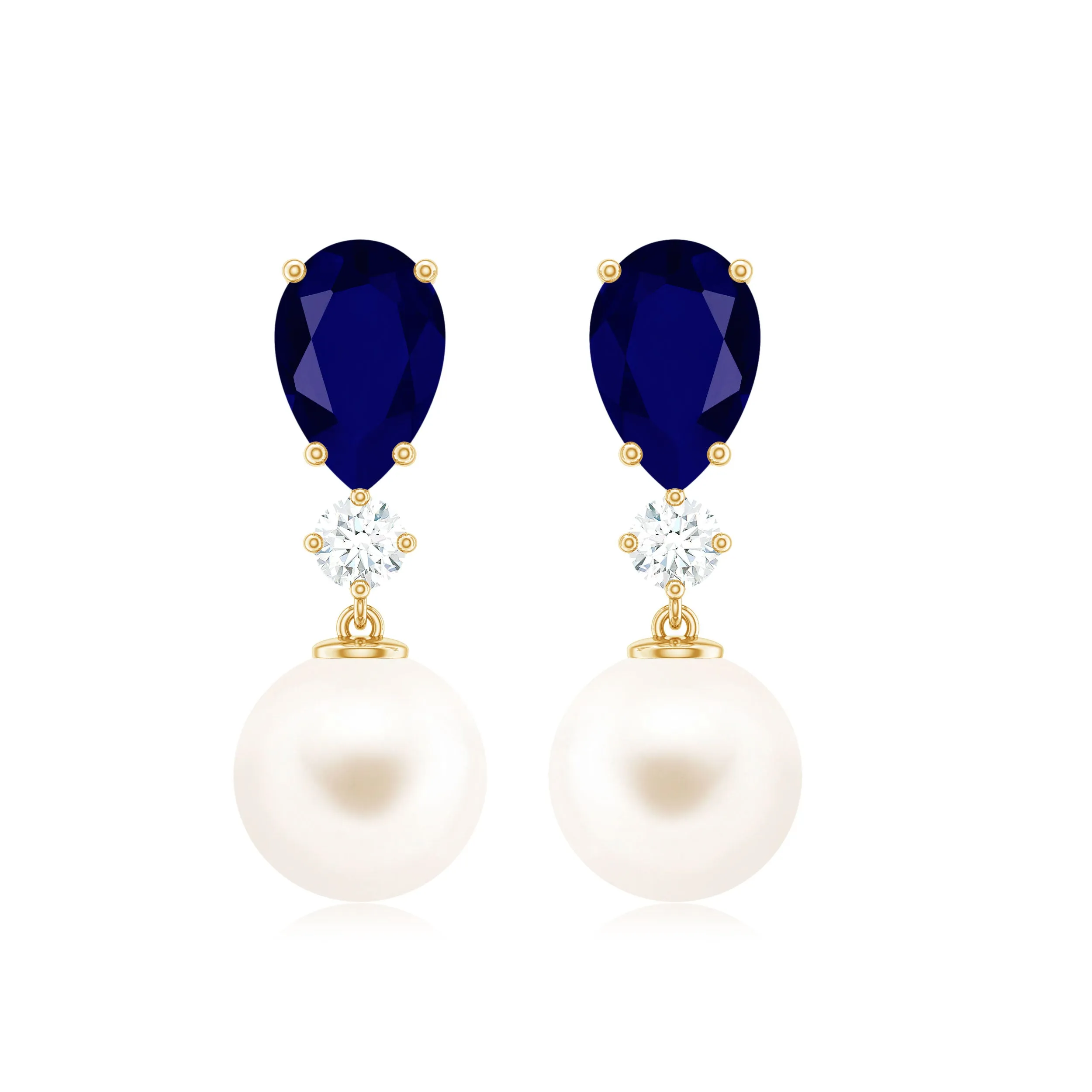 Freshwater Pearl Drop Earrings with Blue Sapphire