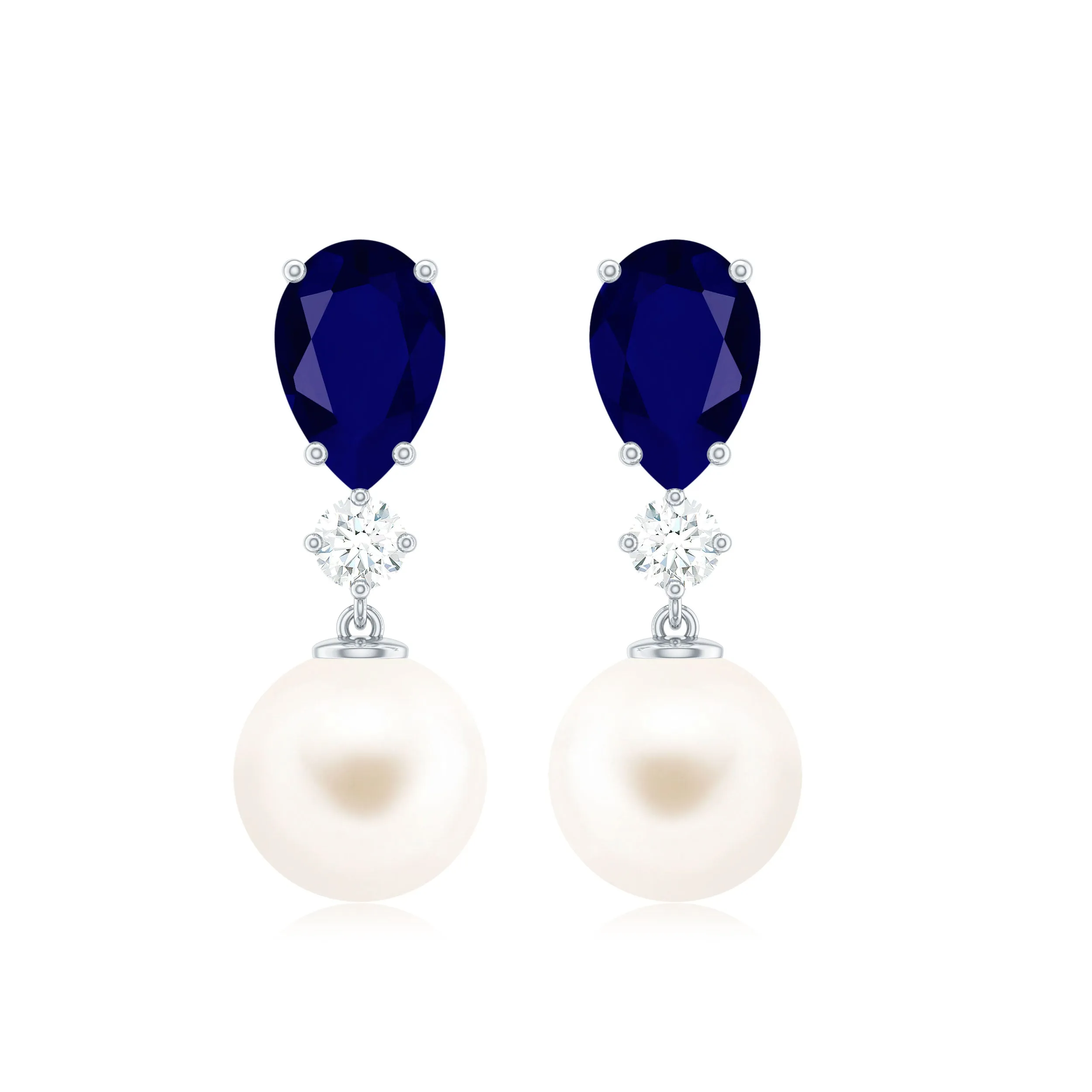 Freshwater Pearl Drop Earrings with Blue Sapphire