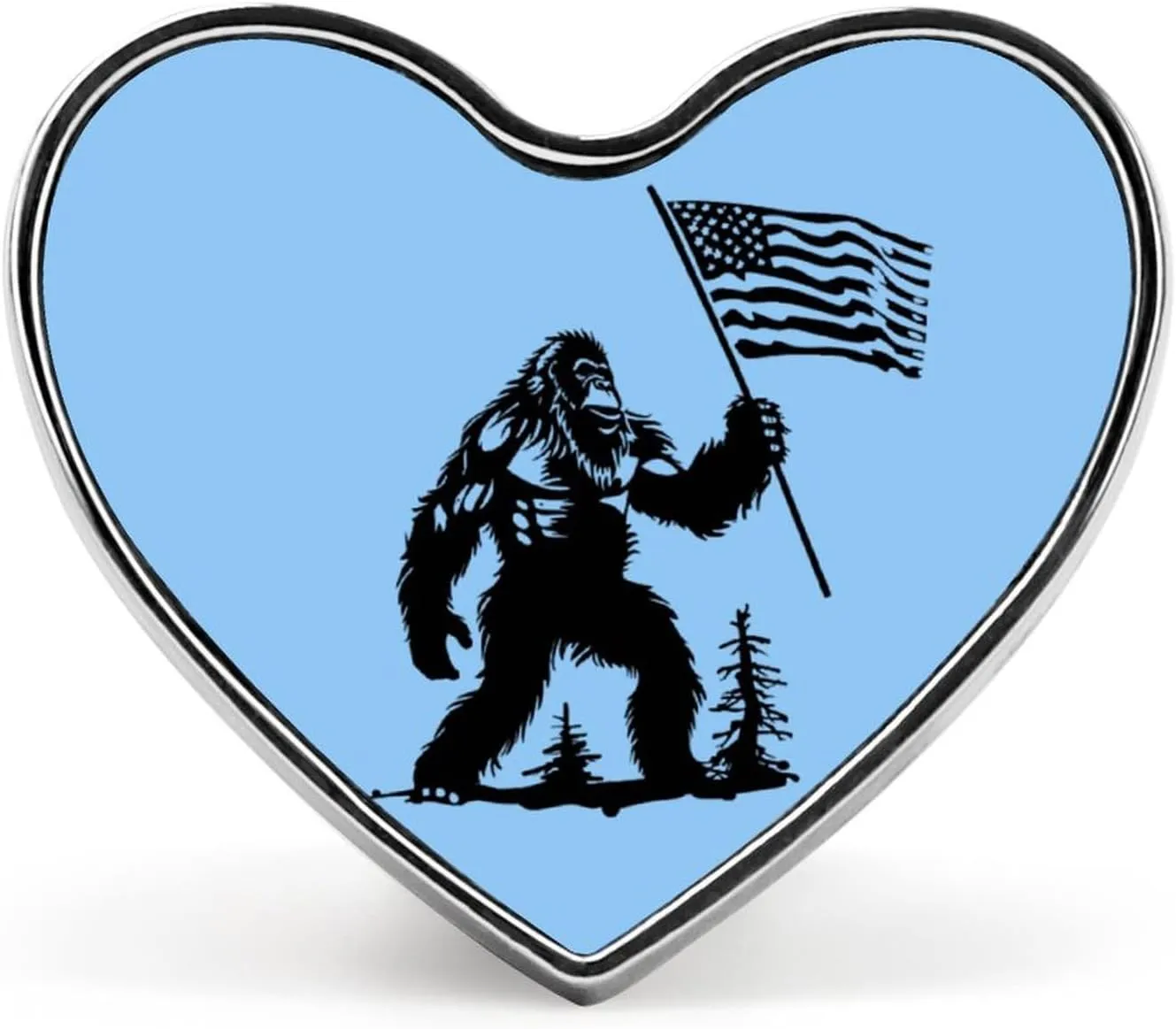 Funny Bigfoot USA Flag Heart Pins Lapel Pins Enamel Brooches for Wedding Party Costume Accessory