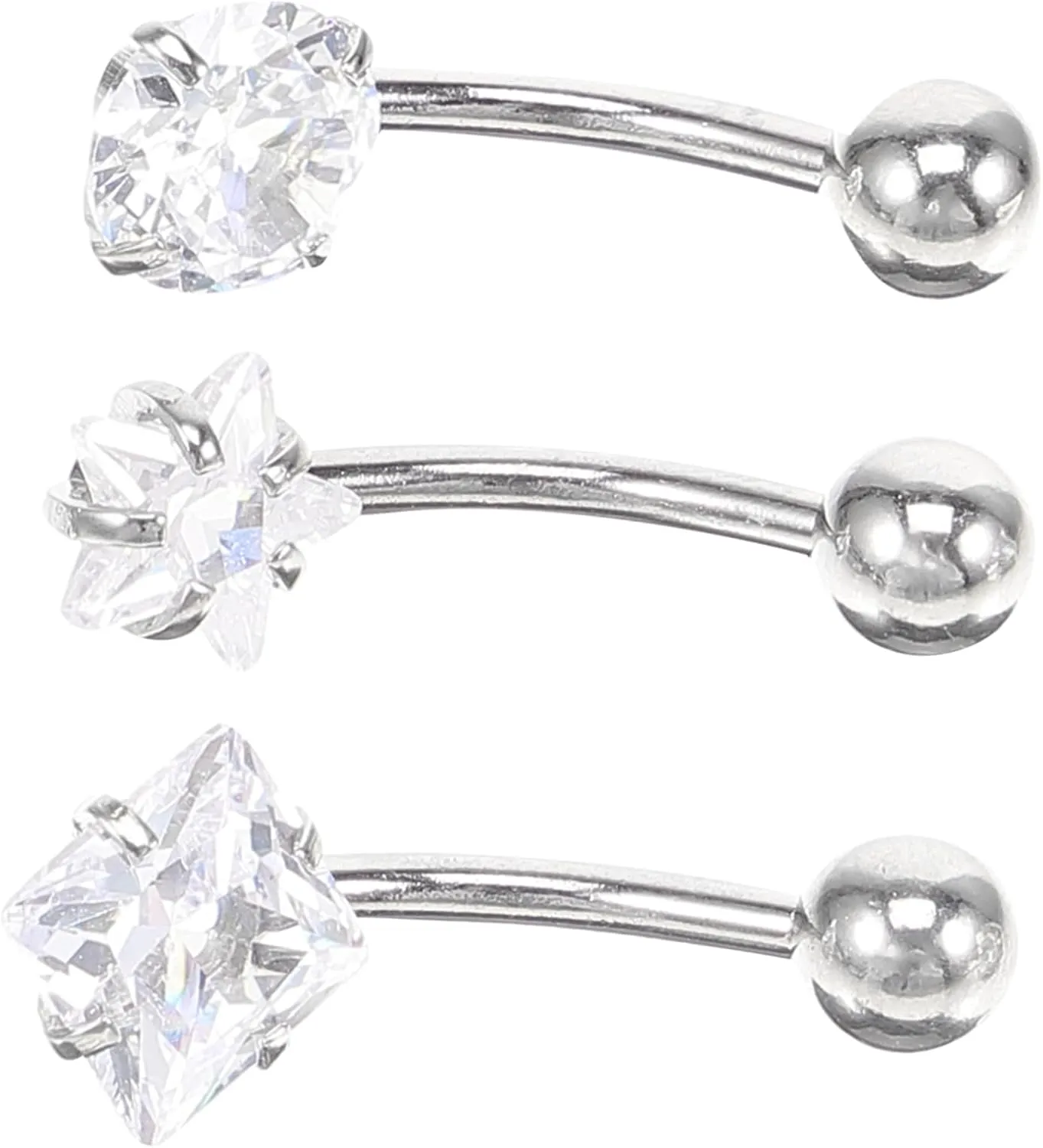 GALPADA Belly Rings for Women 3 Pack Set Cubic Zirconia Decor Belly Button Rings Navel Piercing Jewelry Fashion and Elegant for Parties