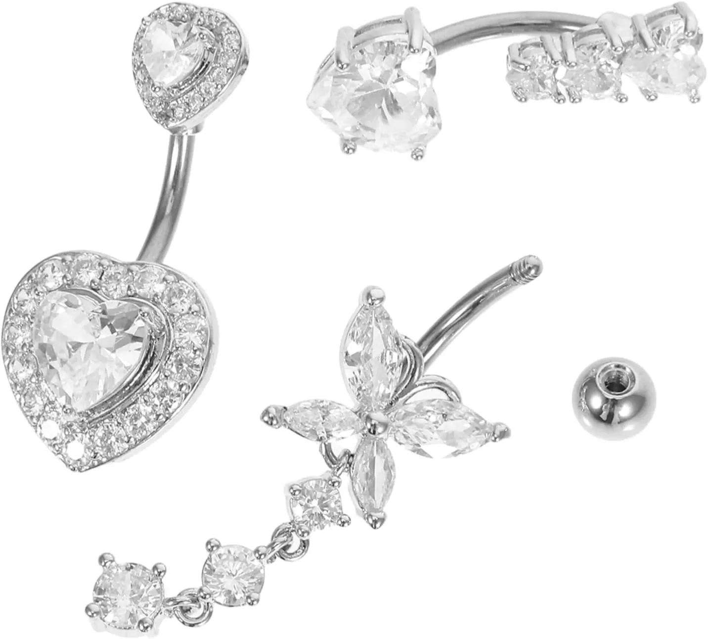 Gatuida 3PCS Titanium Belly Button Rings Heart Butterfly Navel Piercing Jewelry for Women Curved Barbells with Crystal Versatile Body Jewelry for DIY Style