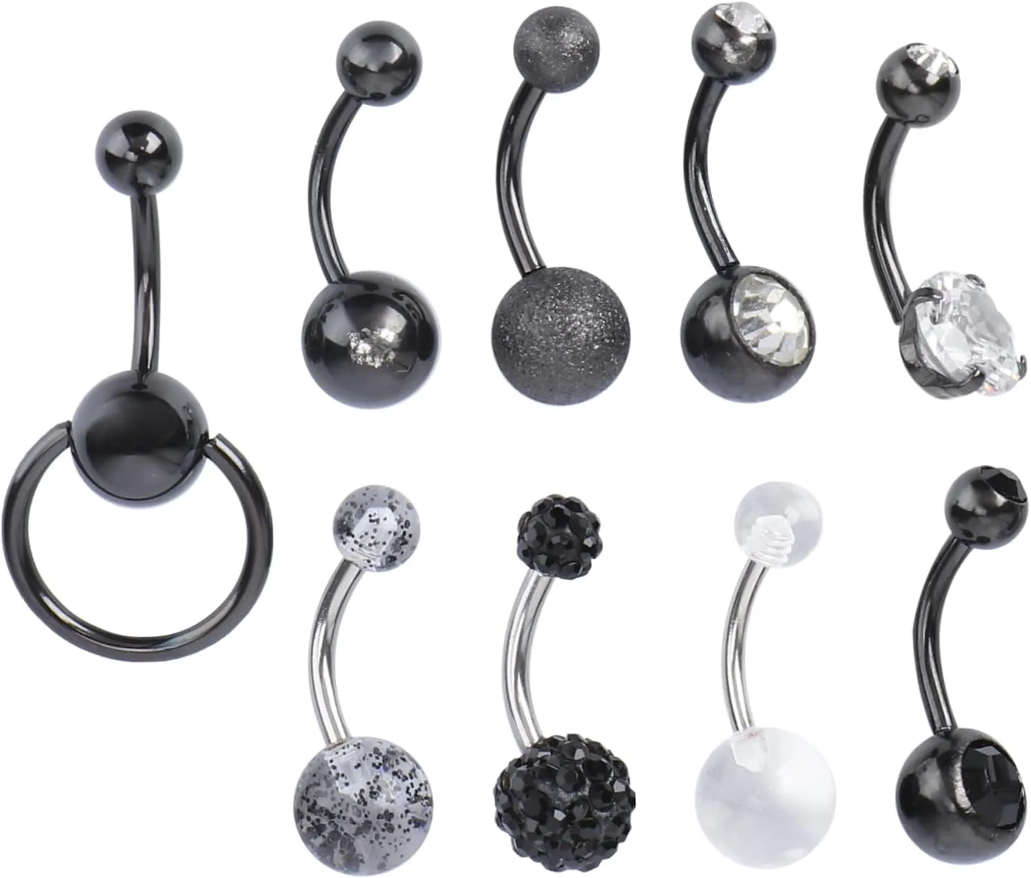 Gatuida 9Pcs Navel Ring Fashionable Zircon Belly Button Studs Durable Body Piercing Jewelry for Women and Men Stylish and Comfortable Wear