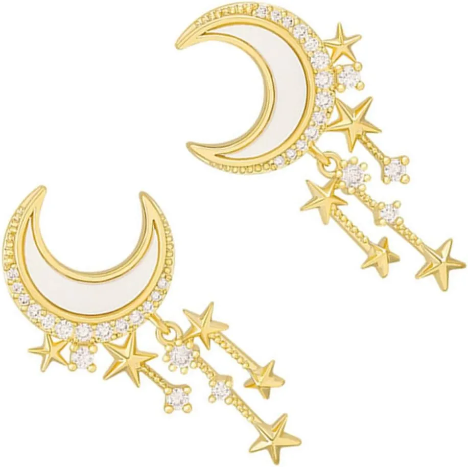 Gatuida Unique Star and Moon Earrings Gold Plated Ear Studs S925 Silver Fashion Accessories for Women