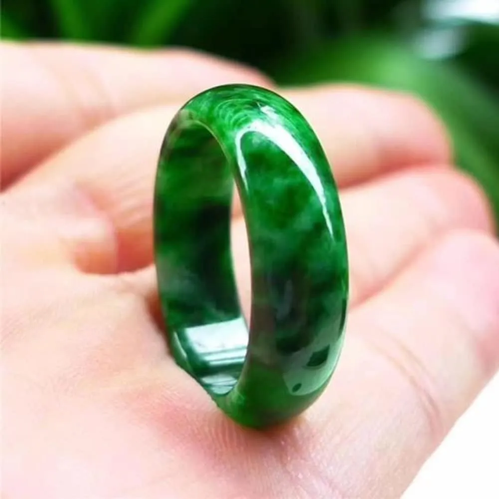 Genuine Green Jade Ring Band for Women Men Chinese Natural Good Luck Emeral Jewelry Jadeit Rings