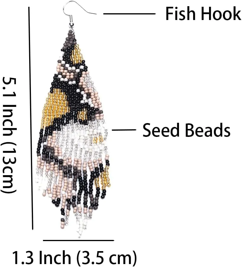 Geometric Beaded Earrings ?C Long Bohemian Handmade Large Tribal Native Beaded Tassel Drop Earrings for Women, Big Boho Seed Bead Fringe Chandelier Dangle Earrings