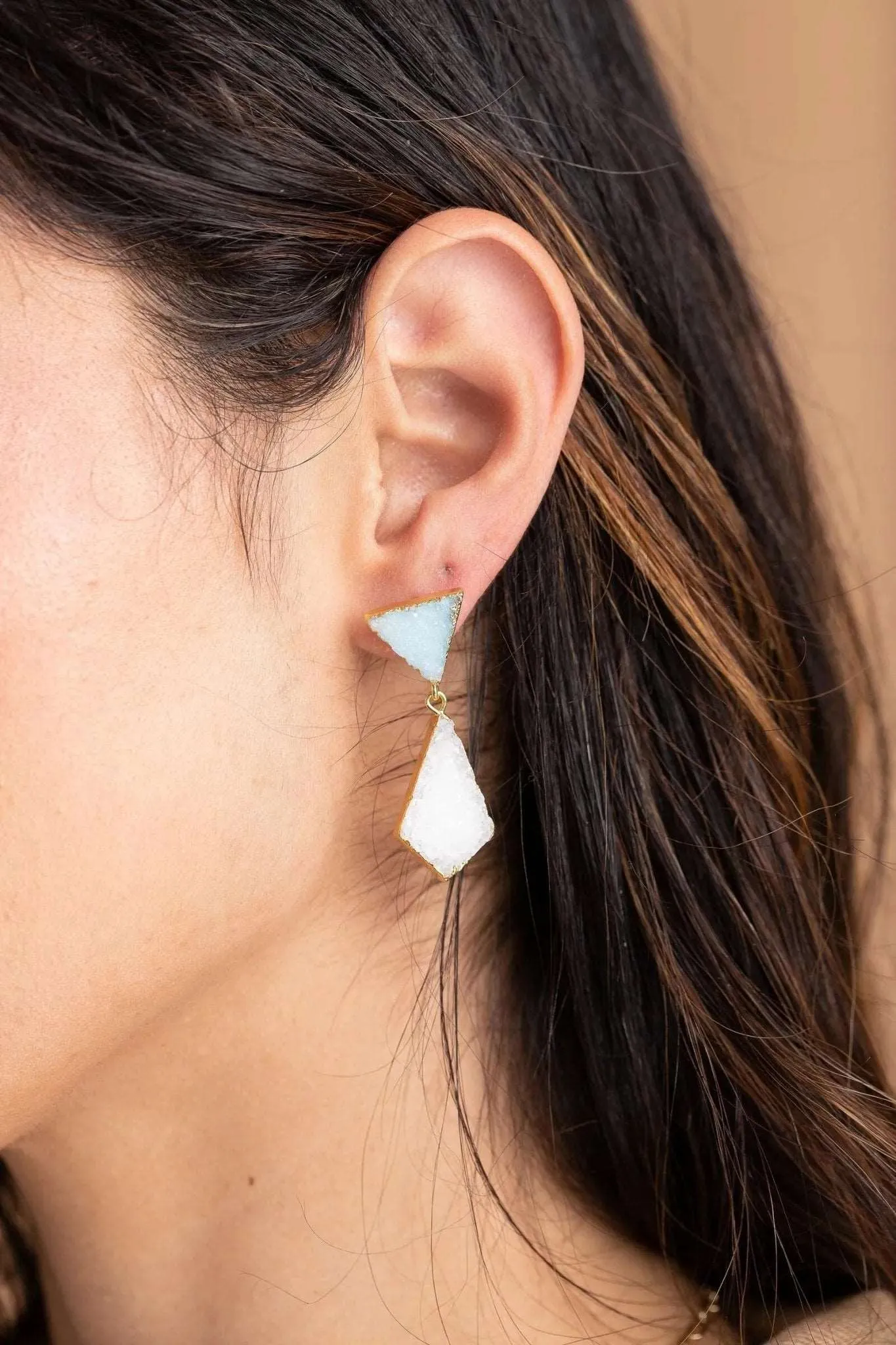 Geometric Druzy Drop Earrings