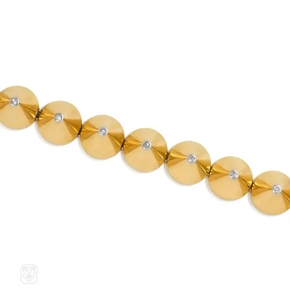 Gold and diamond cone-link bracelet