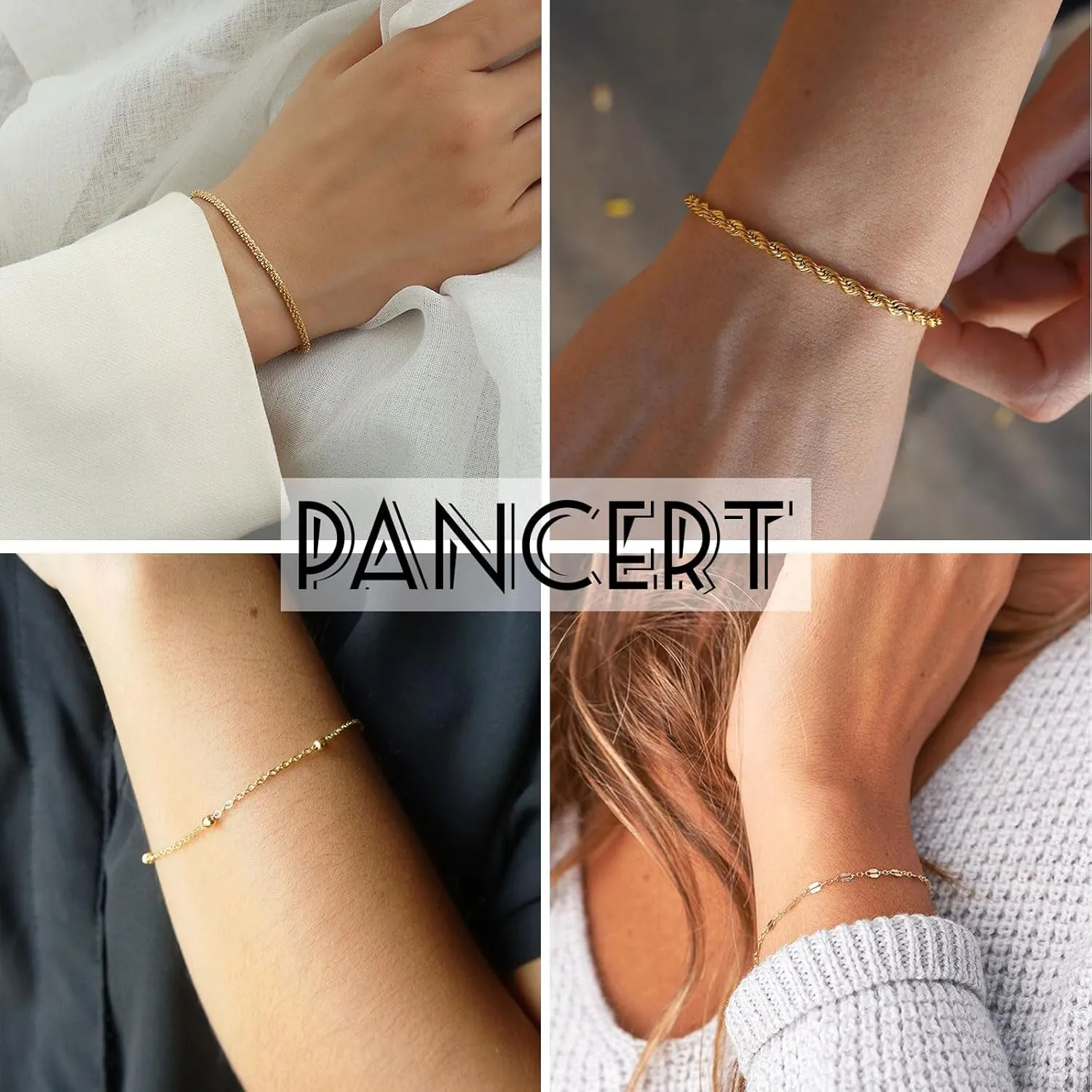 Gold Bracelet Set, 14K Gold Plated Bracelets for Women, Dainty Lip Chain, Long Bar Chain, Disc, Satellite, Cuban Link, Anklet, Pack Gifts for Women