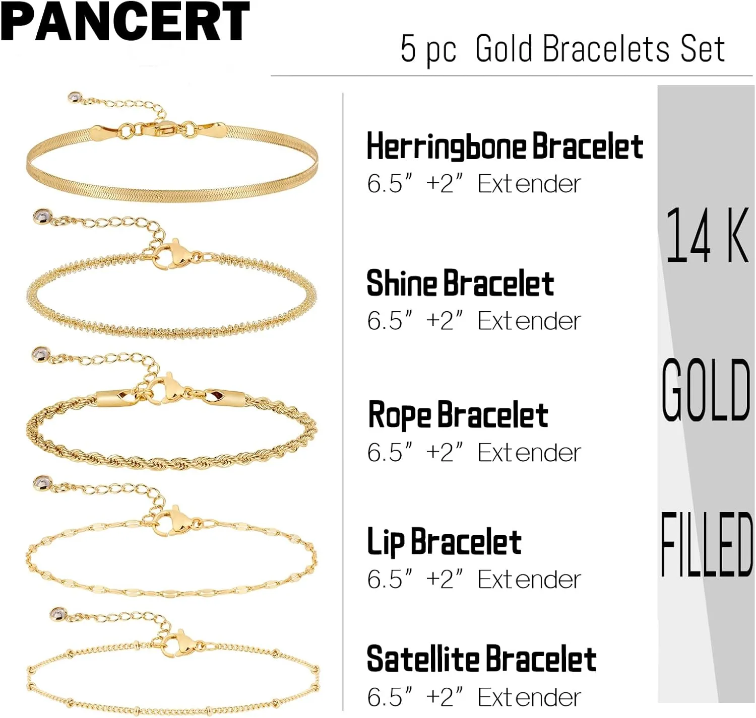 Gold Bracelet Set, 14K Gold Plated Bracelets for Women, Dainty Lip Chain, Long Bar Chain, Disc, Satellite, Cuban Link, Anklet, Pack Gifts for Women
