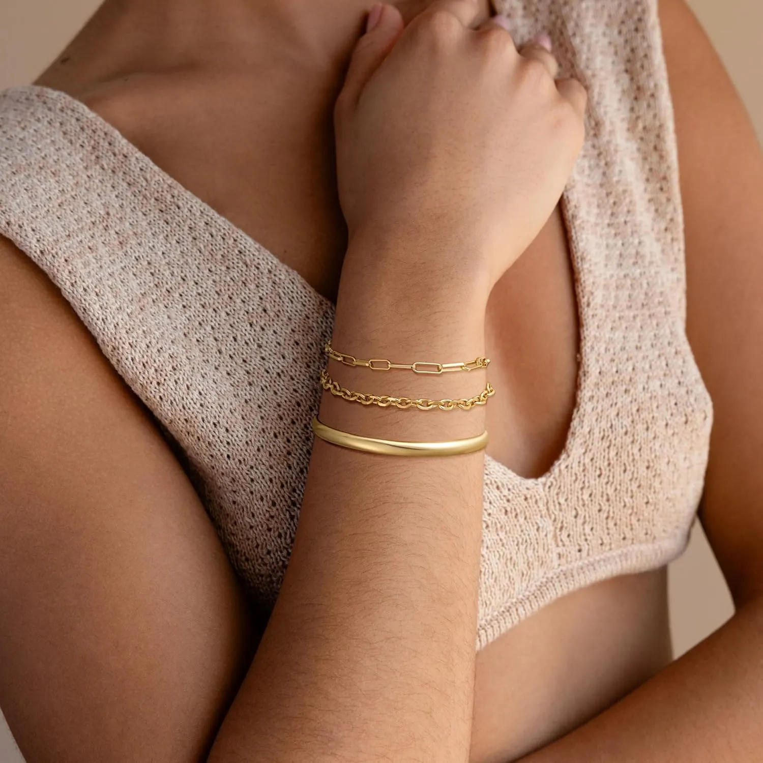 Gold Bracelets for Women Trendy,Stackable 14k Gold Plated Bangle Bracelets Set Waterproof Cuban Link Diamond Beaded Chain Paperclip Chain Bracelets Simple Fashion Jewelry Gifts for Women