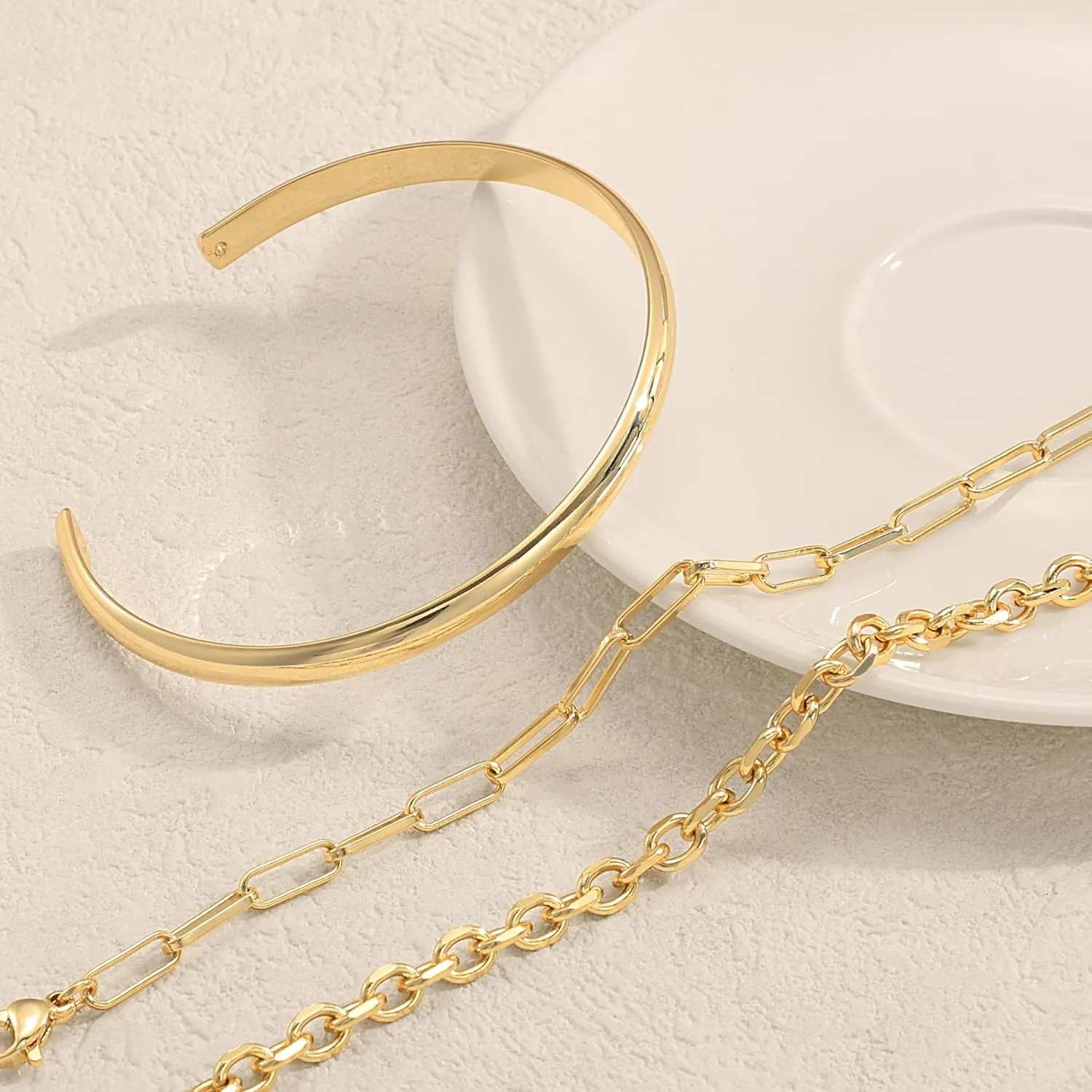 Gold Bracelets for Women Trendy,Stackable 14k Gold Plated Bangle Bracelets Set Waterproof Cuban Link Diamond Beaded Chain Paperclip Chain Bracelets Simple Fashion Jewelry Gifts for Women