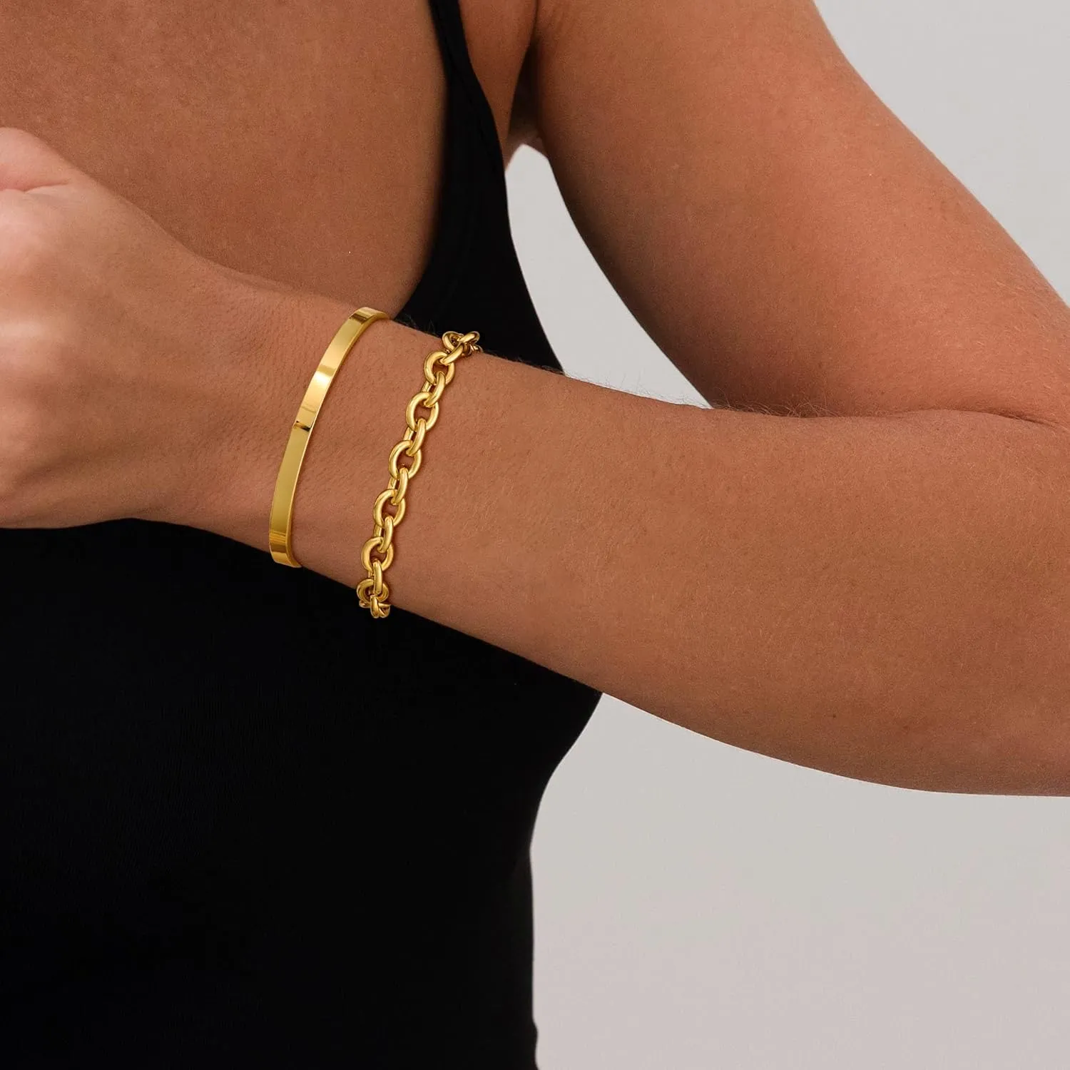 Gold Bracelets for Women Trendy,Stackable 14k Gold Plated Bangle Bracelets Set Waterproof Cuban Link Diamond Beaded Chain Paperclip Chain Bracelets Simple Fashion Jewelry Gifts for Women