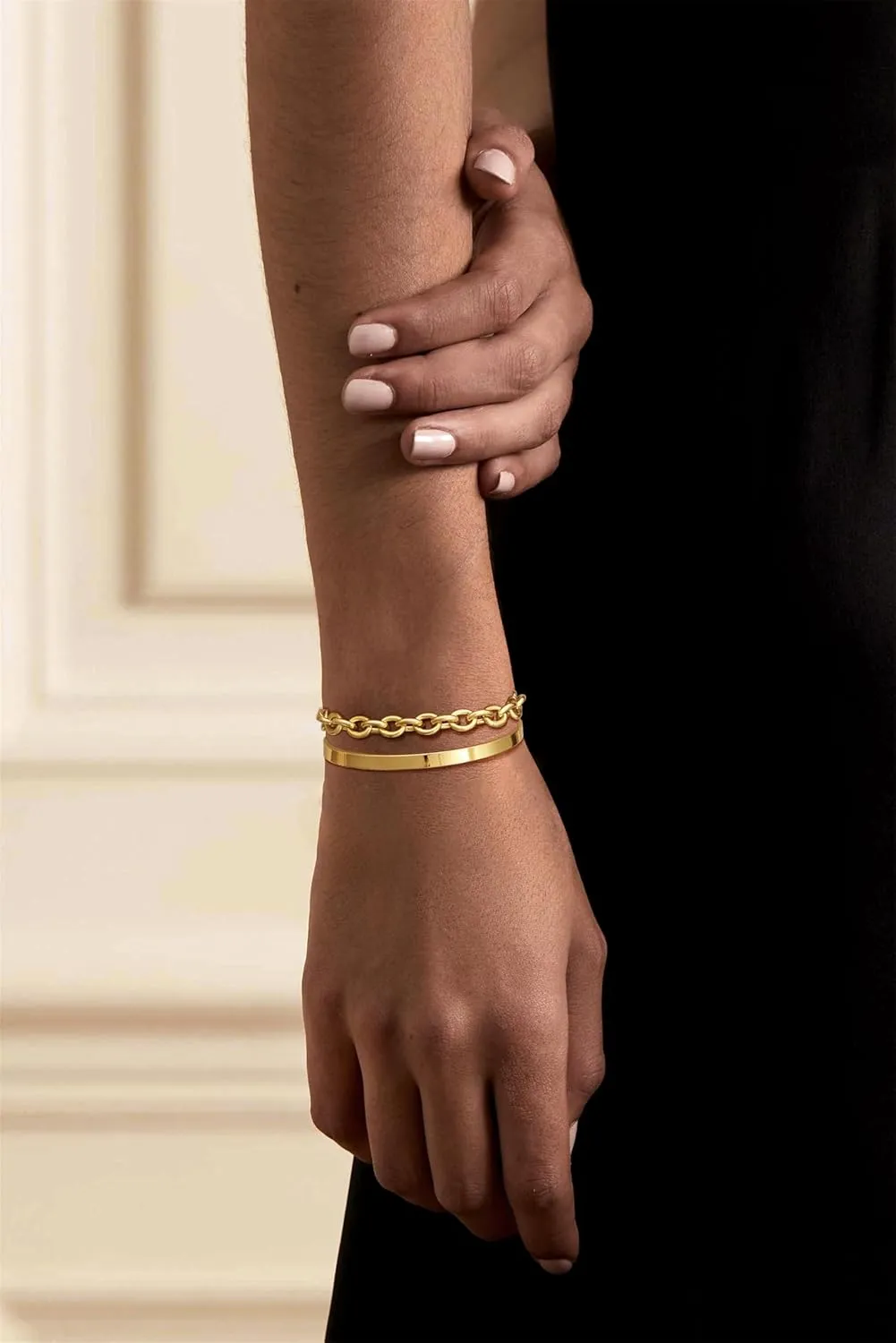 Gold Bracelets for Women Trendy,Stackable 14k Gold Plated Bangle Bracelets Set Waterproof Cuban Link Diamond Beaded Chain Paperclip Chain Bracelets Simple Fashion Jewelry Gifts for Women