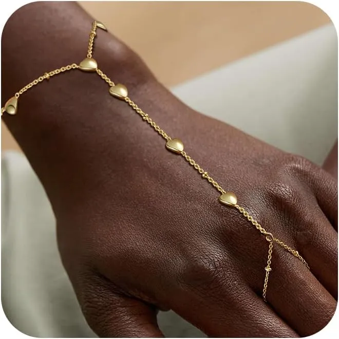 Gold Bracelets for Women Waterproof, 14K Plated Gold CZ Diamond Bezel Hand Chain Bracelets, Dainty Adjustable Bracelets for Women Trendy, Jewelry Gifts for Women