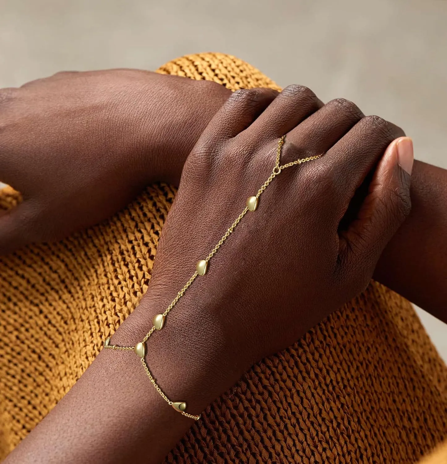 Gold Bracelets for Women Waterproof, 14K Plated Gold CZ Diamond Bezel Hand Chain Bracelets, Dainty Adjustable Bracelets for Women Trendy, Jewelry Gifts for Women
