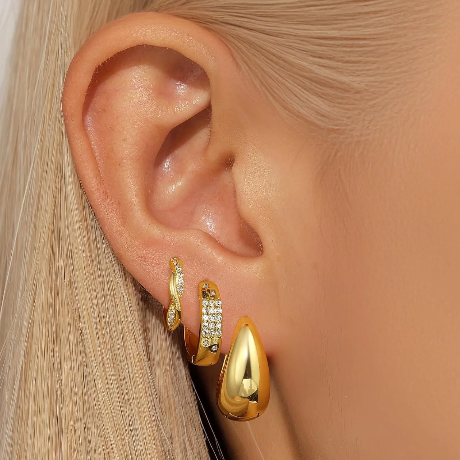 Gold Cross Earrings For Women 14k Gold Plated Hypoallergenic Trendy Chunky Teardrop CZ Ear Cuff Cross Studs Small Dangle Cartilage Huggie Hoop Earrings Set Jewelry Gifts