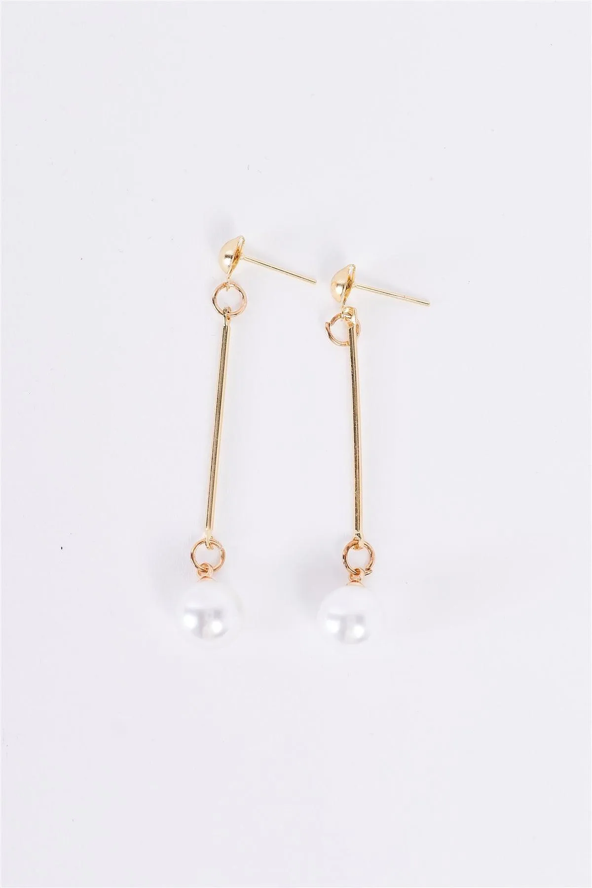 Gold Elegant Long Pearl Detail Drop Earrings