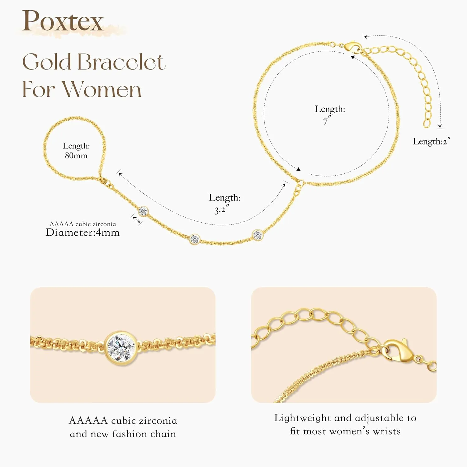 Gold Hand Chain Bracelet for Women Trendy, Dainty 14k Gold Rings Bracelet Finger Ring Slave Bracelet Cubic Zircon Hand Jewelry for Women Jewelry Accessories for Wome