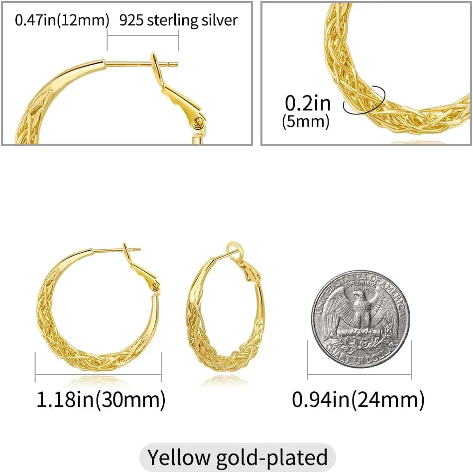 Gold Hoop Earrings for Women Thick Twisted Hoop Earrings Lightweight Weave Design Gold Earring