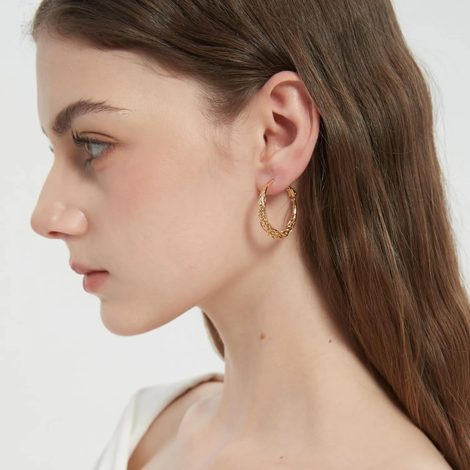 Gold Hoop Earrings for Women Thick Twisted Hoop Earrings Lightweight Weave Design Gold Earring