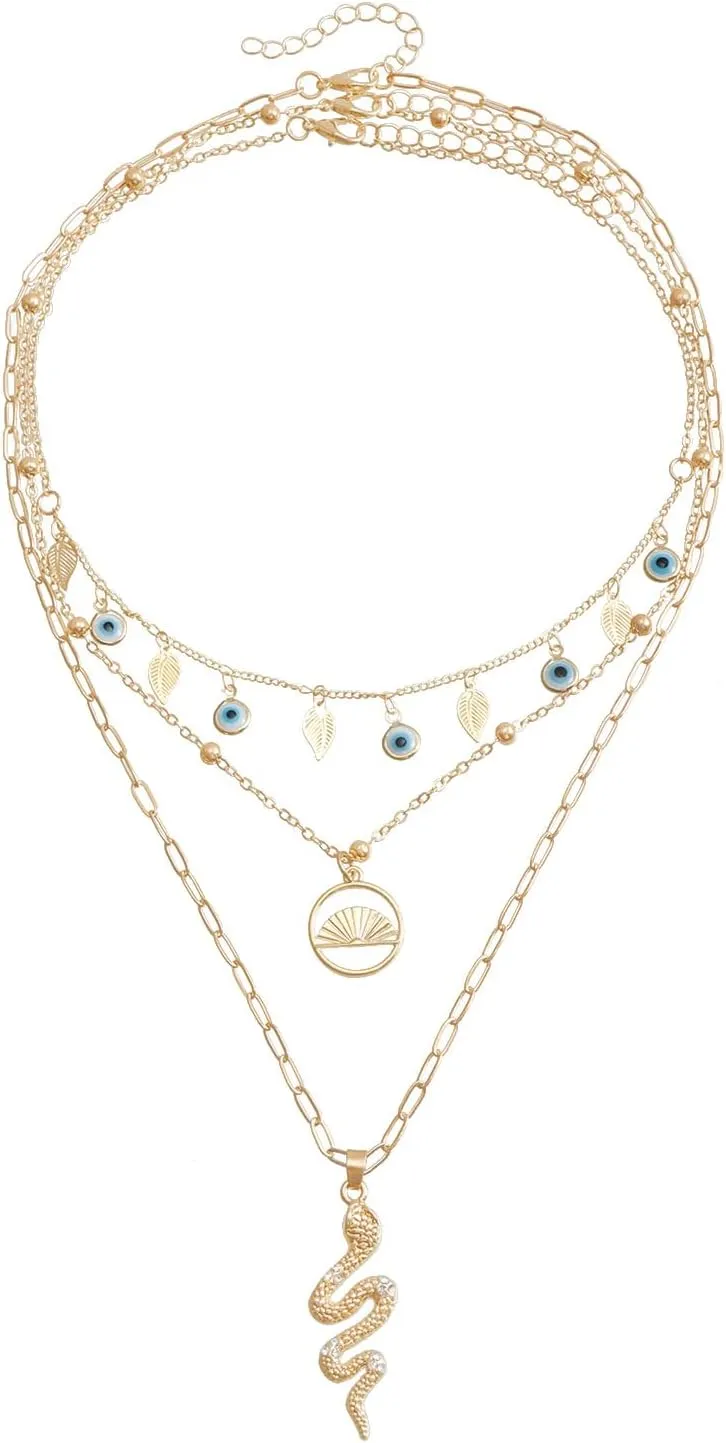 Gold Layered Necklace for Women Dainty Y2K Stackable Pendant Boho Y-Shape Minimalist Choker Necklaces Jewelry