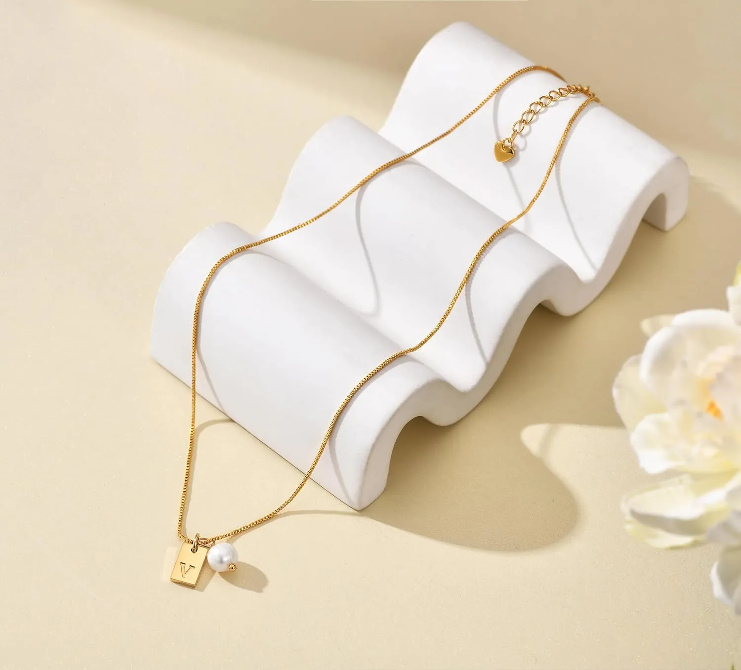 Gold Pearl Initial Necklaces for Women, Dainty 14K Gold Filled Initial Necklace Tiny Letter Gold Necklace Tag Necklaces Mother's Day Jewelry Gift