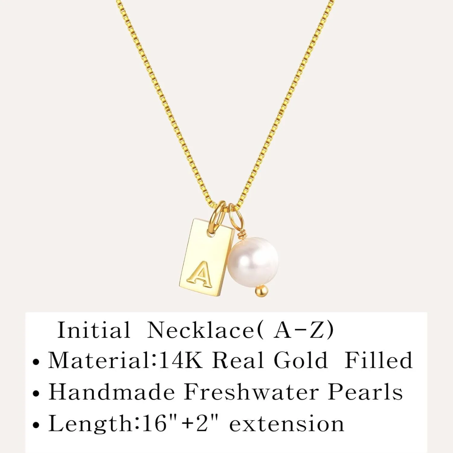 Gold Pearl Initial Necklaces for Women, Dainty 14K Gold Filled Initial Necklace Tiny Letter Gold Necklace Tag Necklaces Mother's Day Jewelry Gift